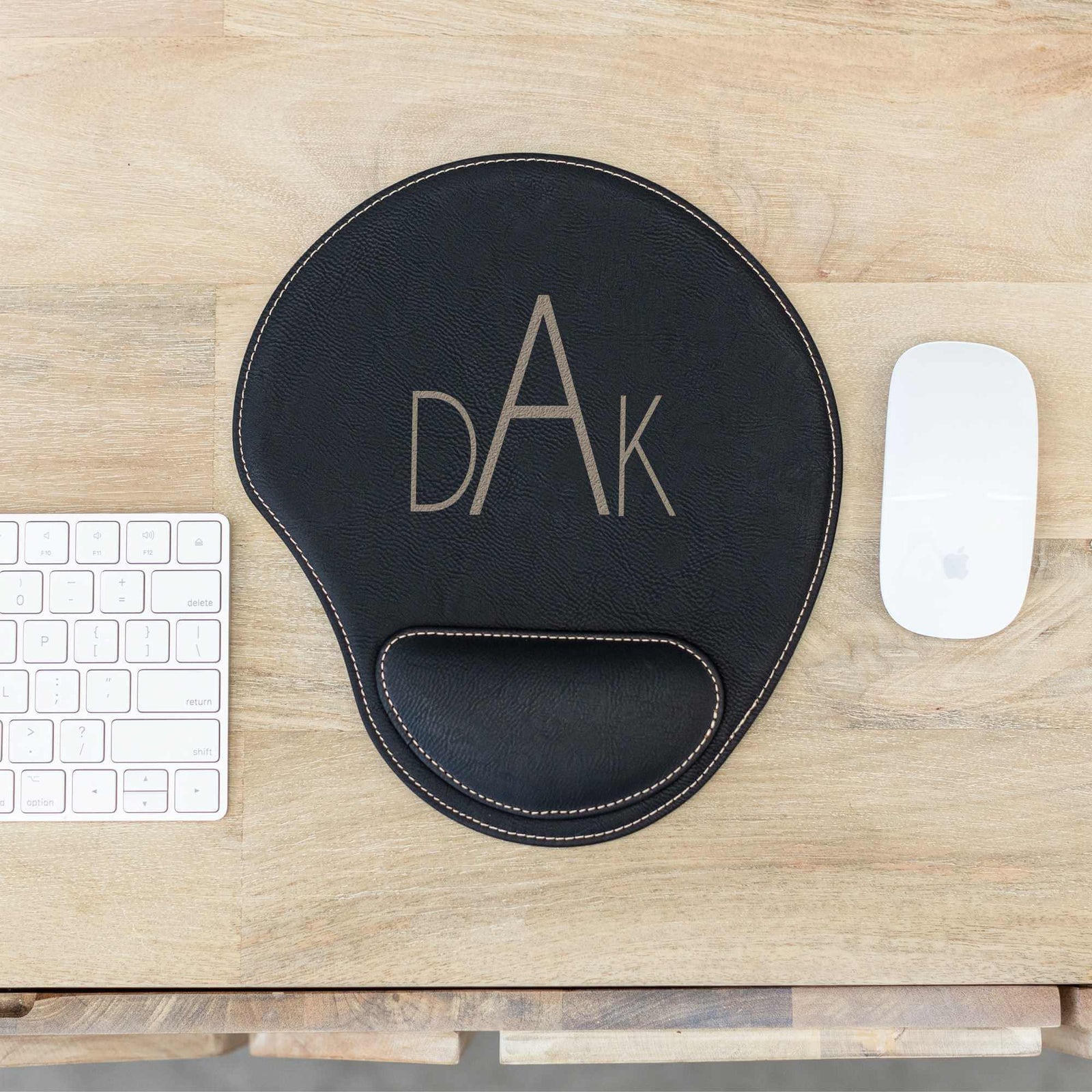 Monogrammed Vegan Leather Mouse Pad
