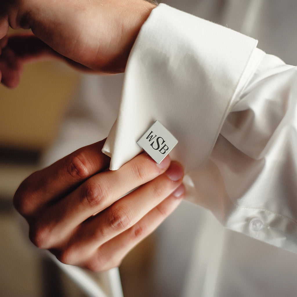 Set buy of 6 Wedding Groomsmen Cufflinks - Custom Initial Monogram Cuff Links for the Groom