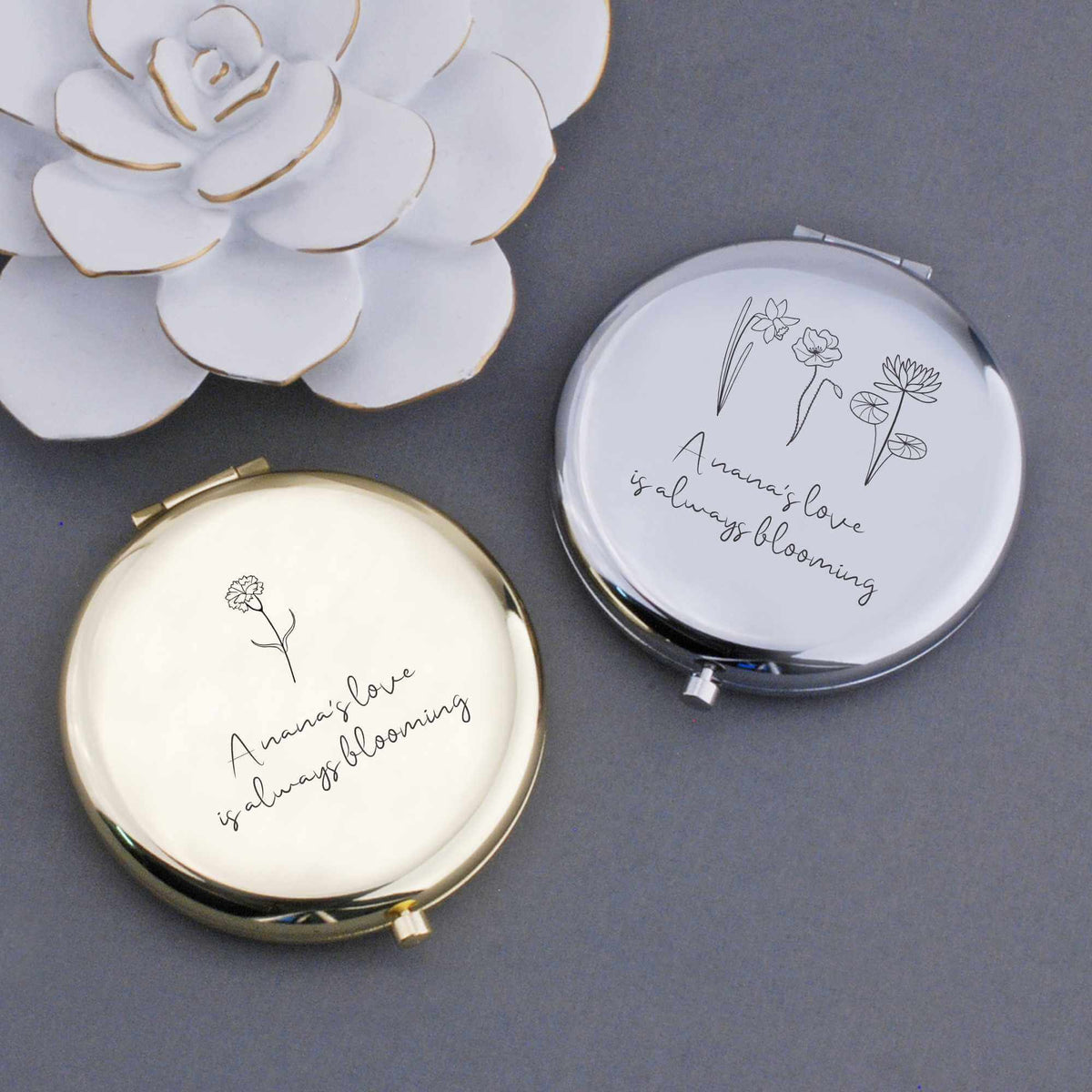 Custom Blooming Birth Flower Pocket Mirror - Mother's Day Gift