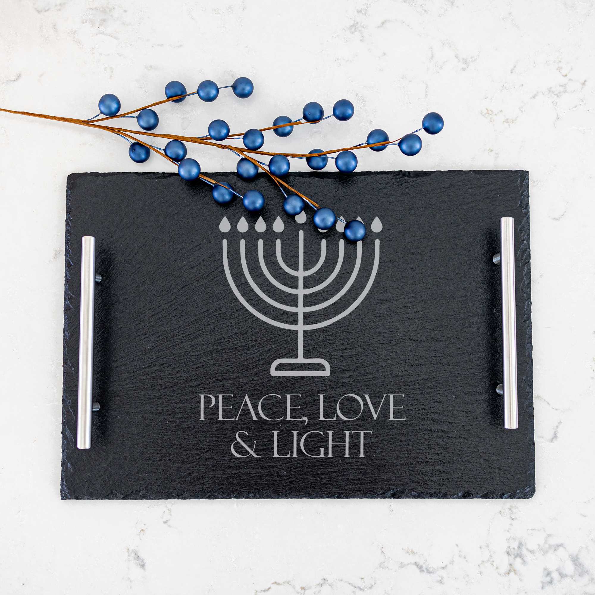Peace, Love, & Light - Slate Serving Tray for Hanukkah