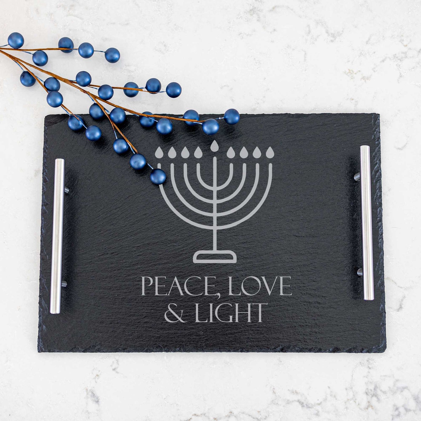 Peace, Love, & Light - Slate Serving Tray for Hanukkah