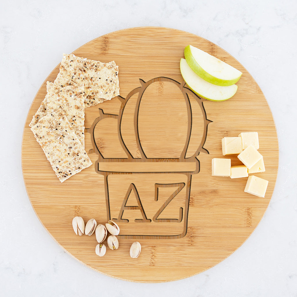 AZ Cactus - Round Bamboo Charcuterie Board - 11.75 inch