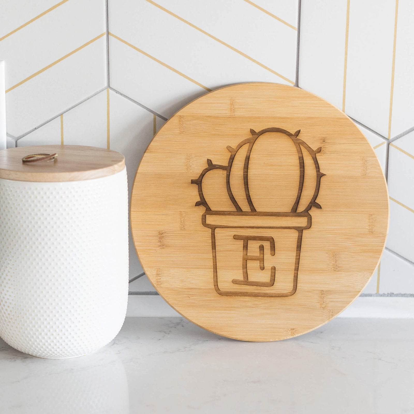 Round Bamboo Charcuterie Board with Initial - 11.75 inch