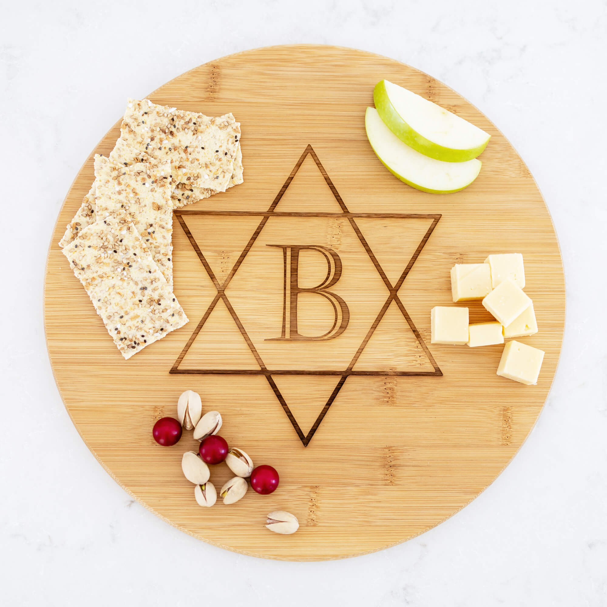 Star of David - Round Bamboo Serving Board with Custom Initial