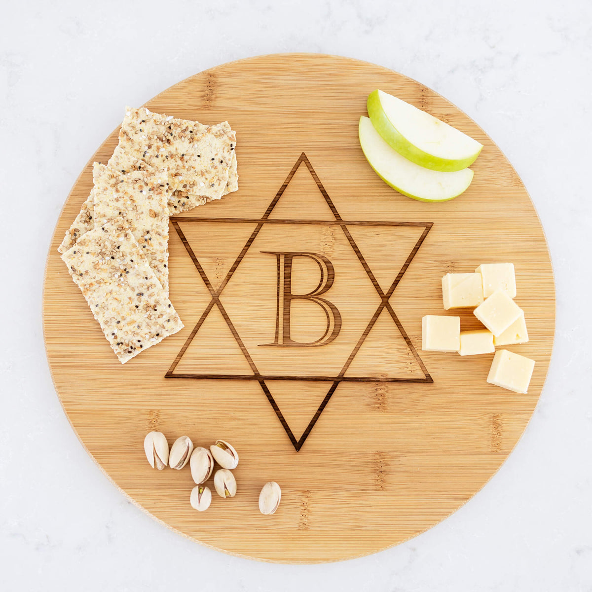 Star of David - Round Bamboo Serving Board with Custom Initial