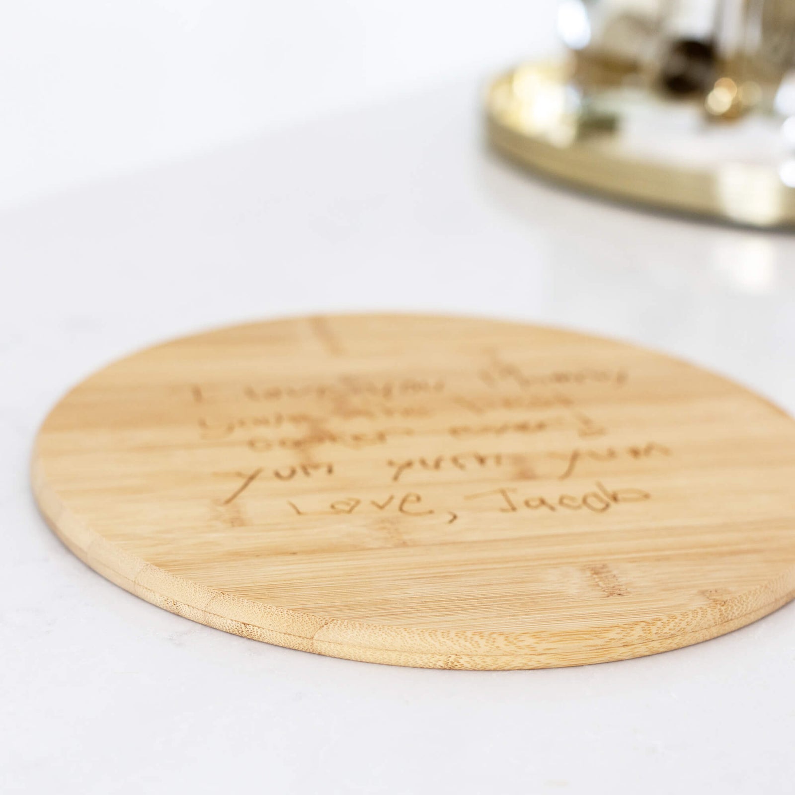 Round Bamboo Charcuterie Board Engraved with Handwriting - 11.75 inch