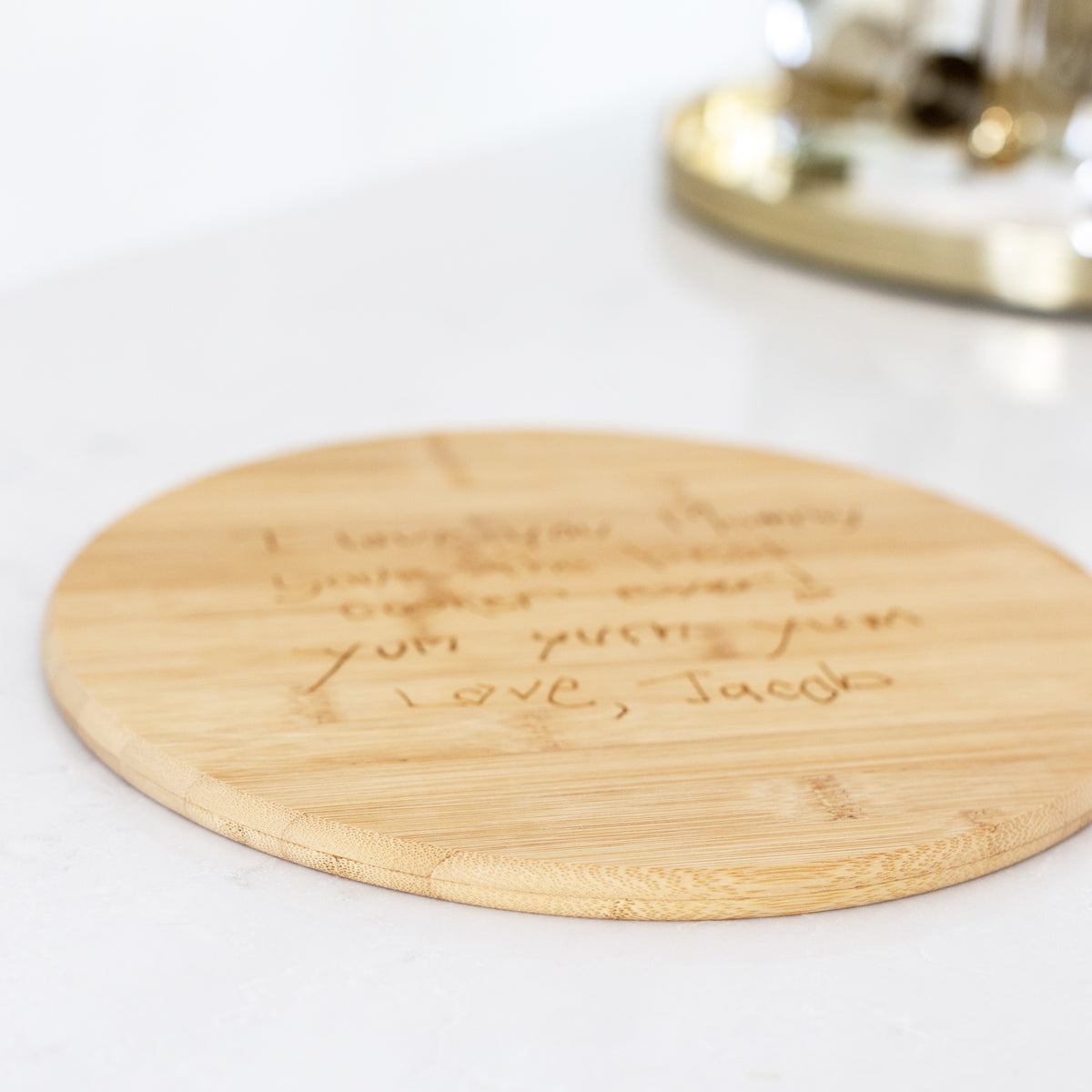 Grandma Gift - Round Charcuterie Board Engraved with Grandchild's Artwork
