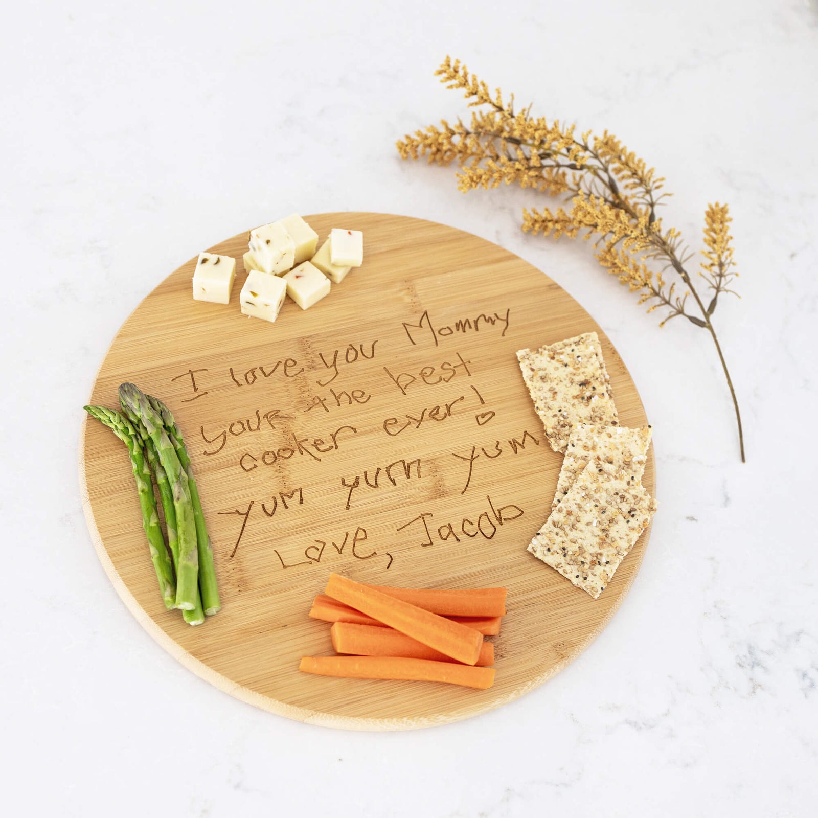 Round Bamboo Charcuterie Board Engraved with Handwriting - 11.75 inch