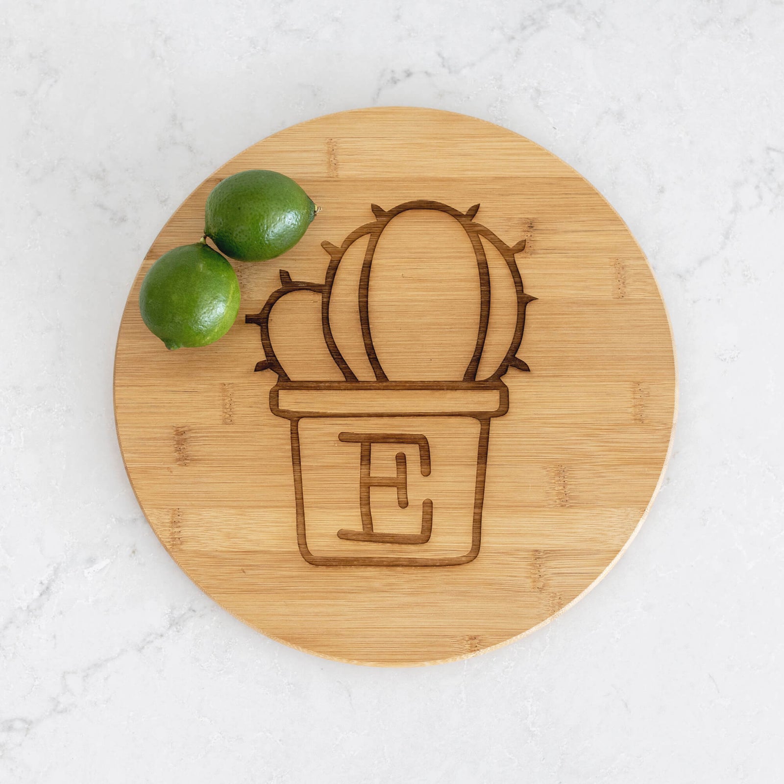 Round Bamboo Charcuterie Board with Initial - 11.75 inch