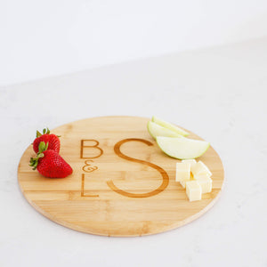 Round Bamboo Serving Board with Couple's Initials
