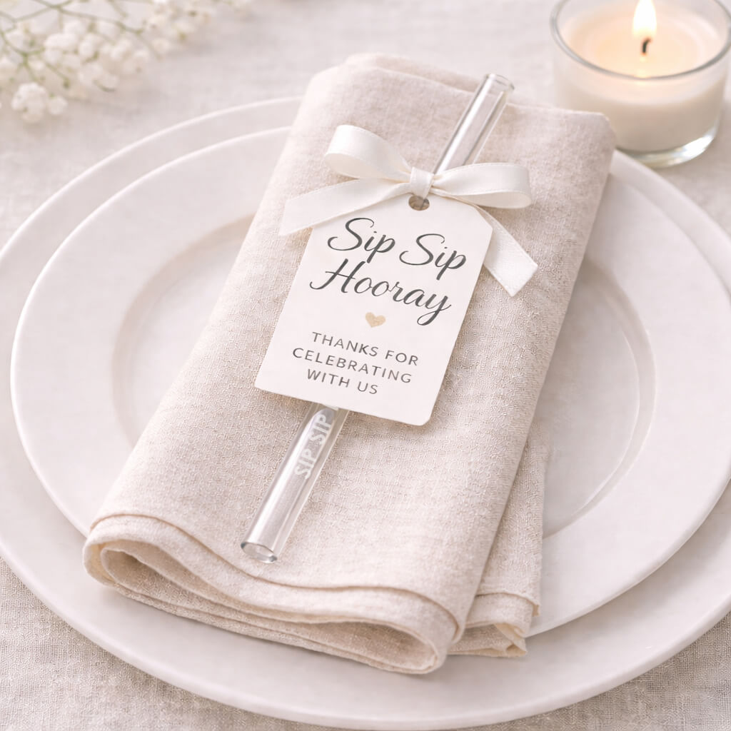 Wedding Favor Glass Straws Sip Sip Hooray