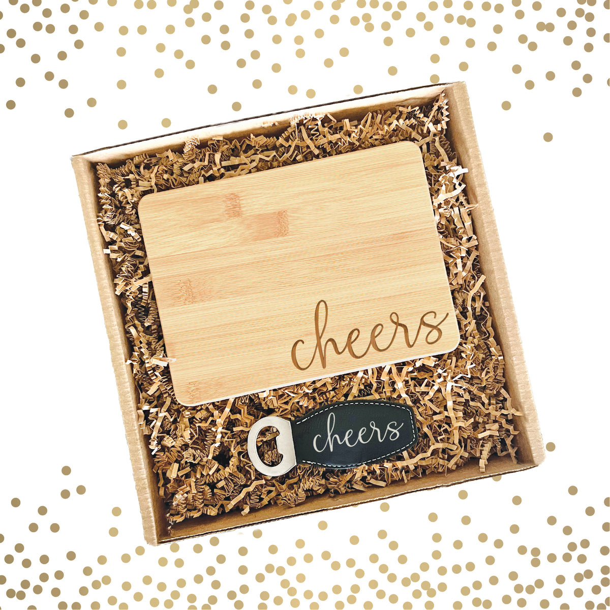 Personalized &quot;Cheers&quot; Bar Board &amp; Bottle Opener Gift Set - Raise a Glass