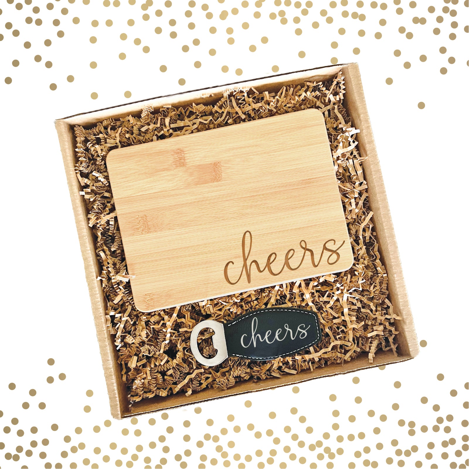 Personalized "Cheers" Bar Board & Bottle Opener Gift Set - Raise a Glass