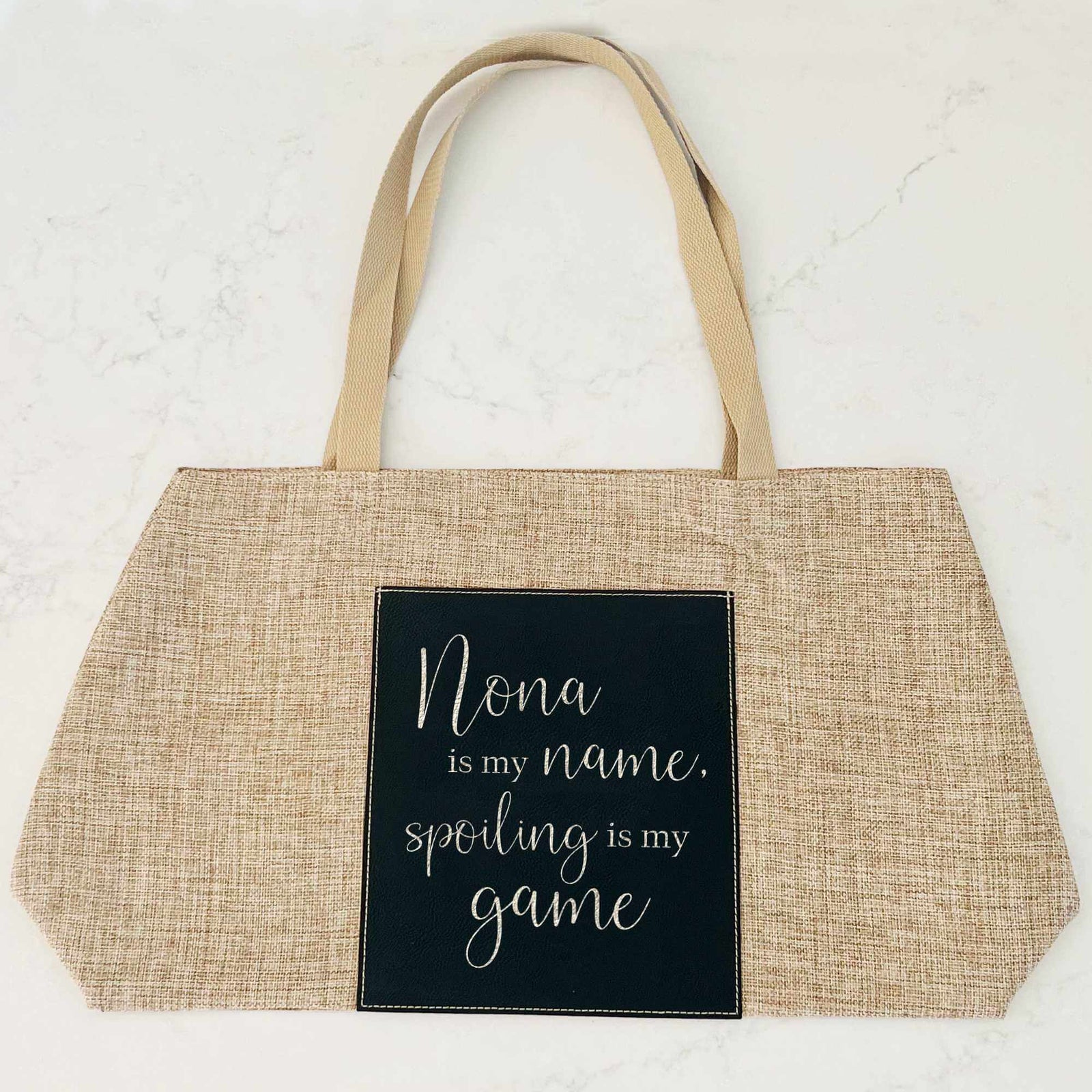 Nana Is My Name - Vegan Leather and Burlap Tote Bag