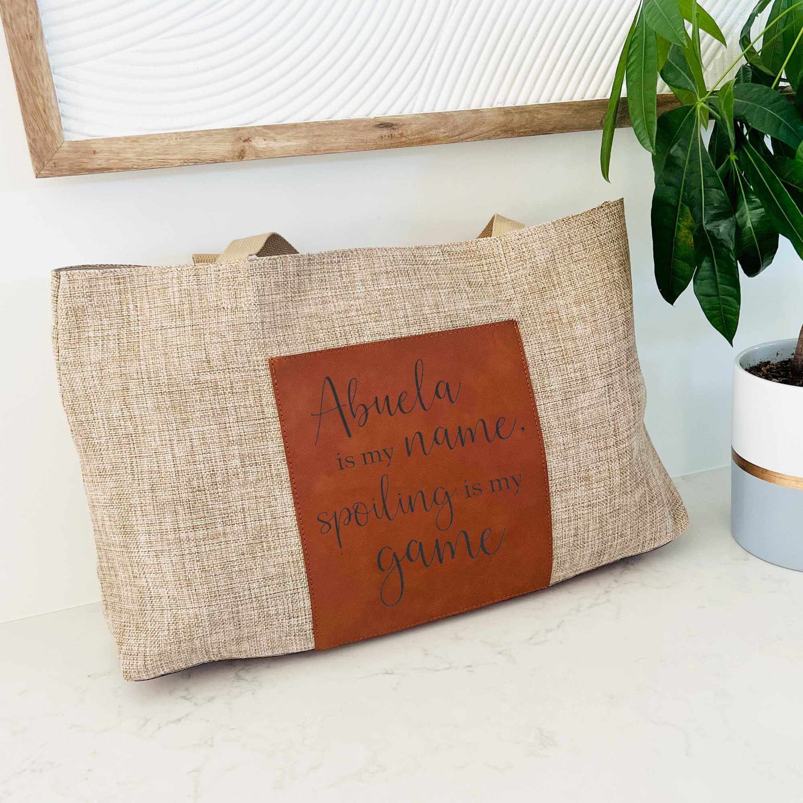 Nana Is My Name - Vegan Leather and Burlap Tote Bag