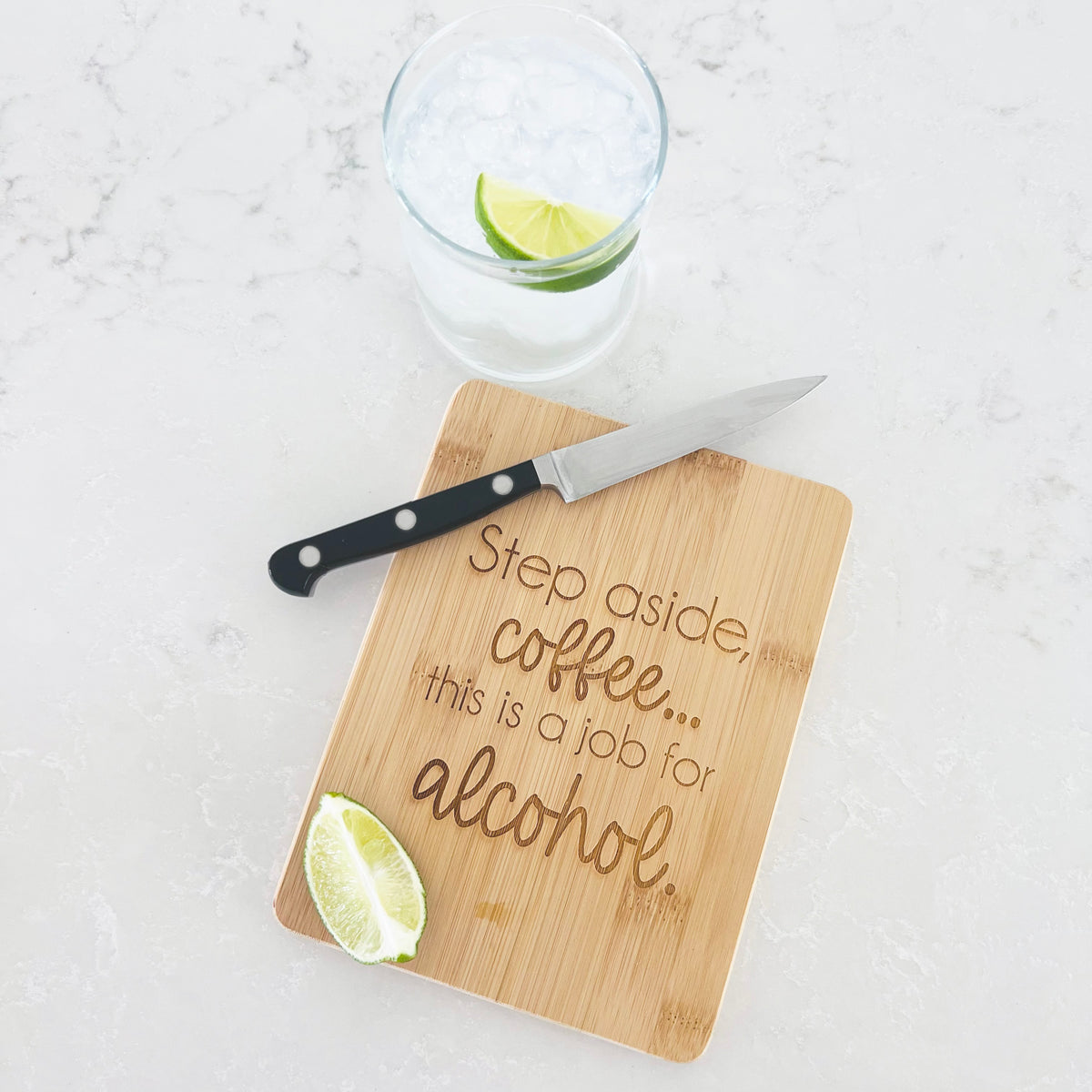 Step Aside Coffee, This is a Job For Alcohol - Bamboo Bar Board - 6 x 8 inches