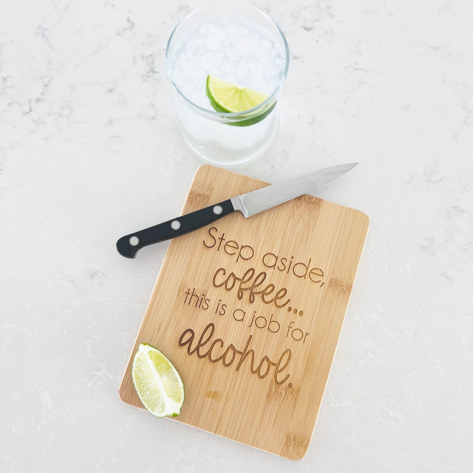 Step Aside Coffee, This is a Job For Alcohol - Bamboo Bar Board - 6 x 8 inches