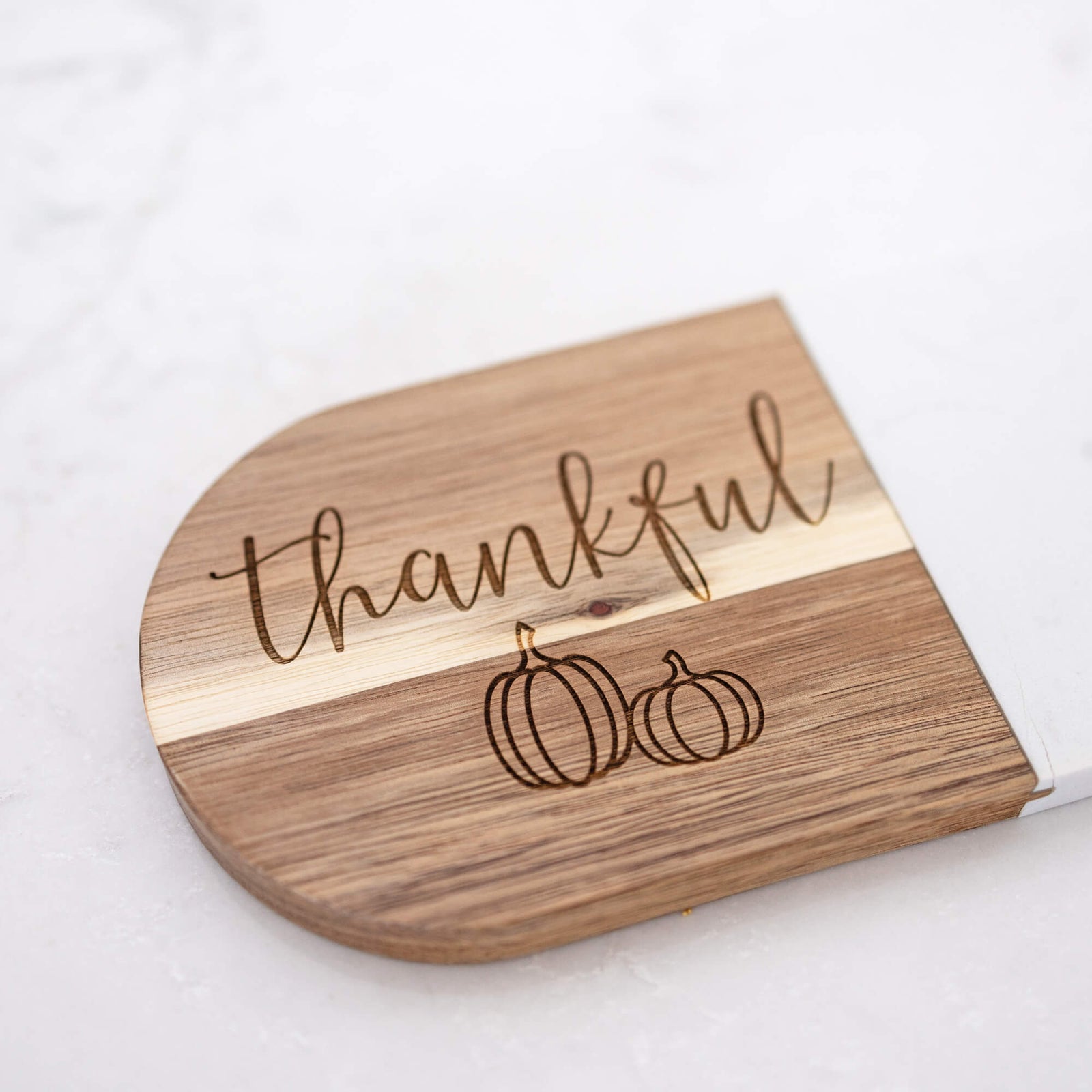 Thankful - Marble & Acacia Oval Charcuterie Board