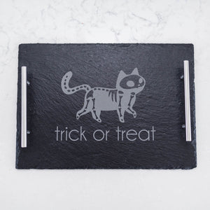 Trick or Treat Skeleton Cat - Slate Charcuterie Board