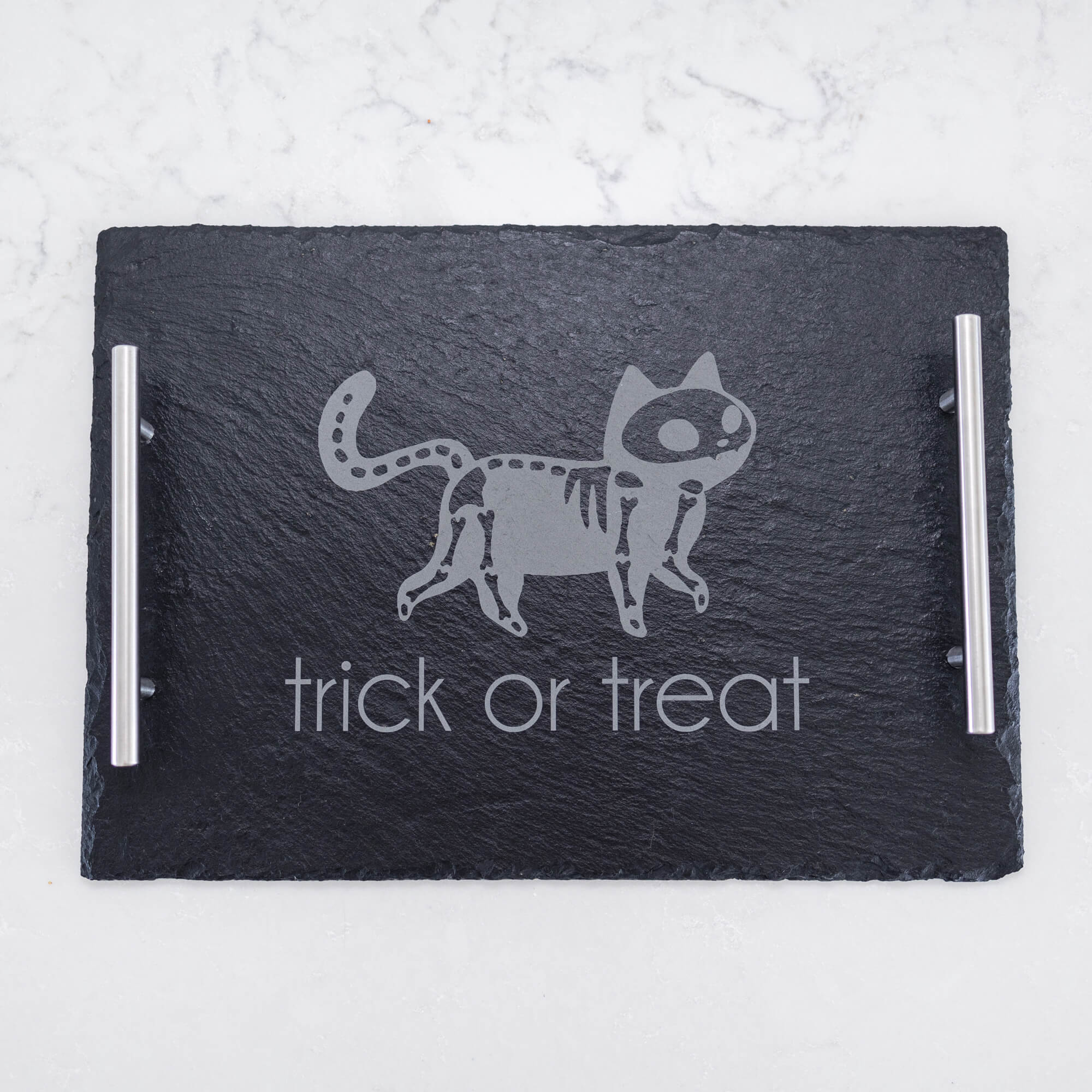 Skeleton Cat - Slate Charcuterie Board & Coaster Set