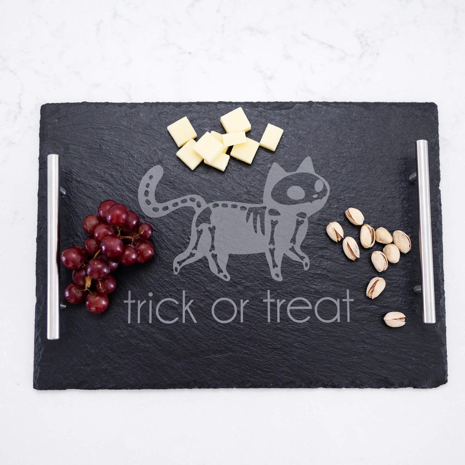 Skeleton Cat - Slate Charcuterie Board & Coaster Set