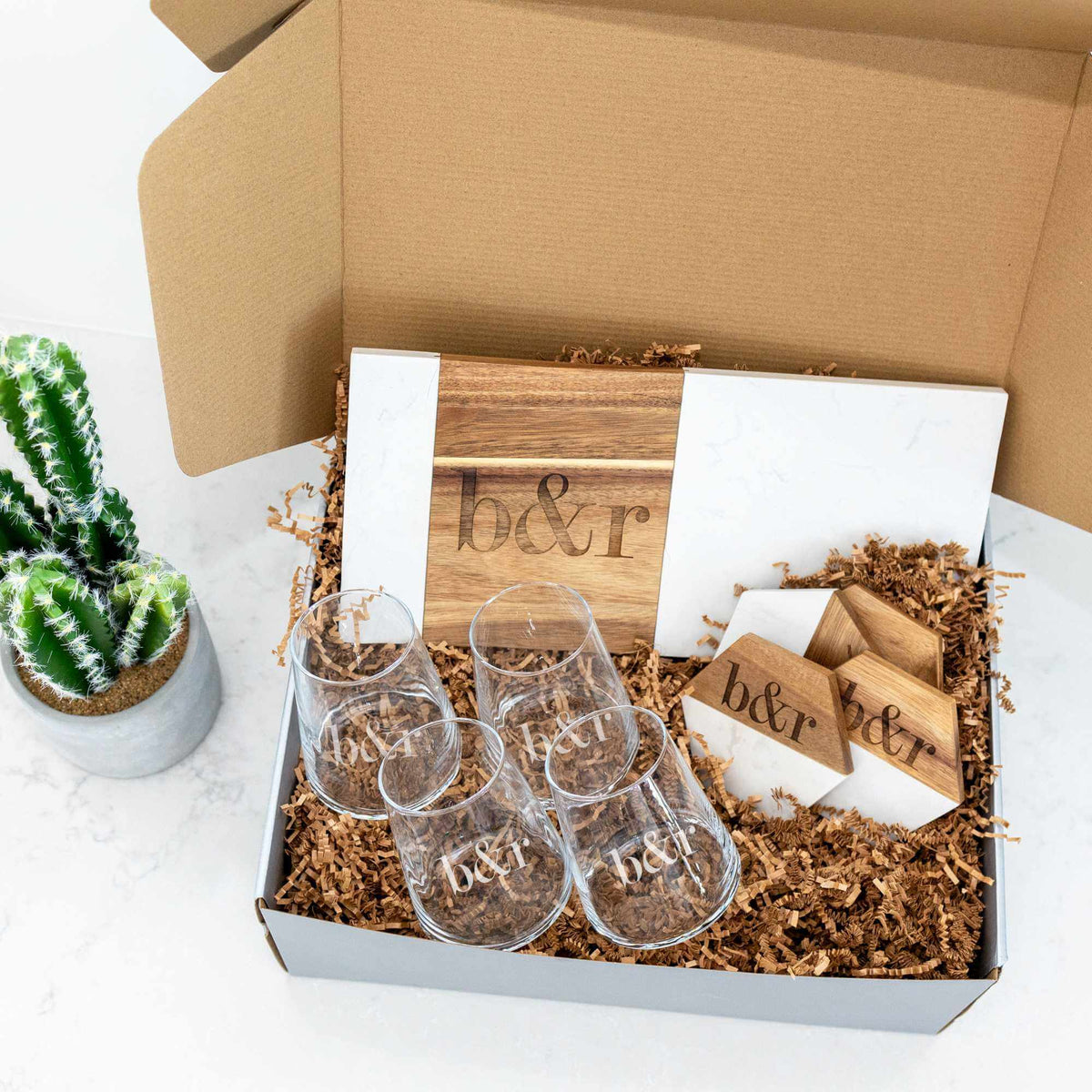 Wine & Cheese Set with Couple's Initials - 9pc Gift Set