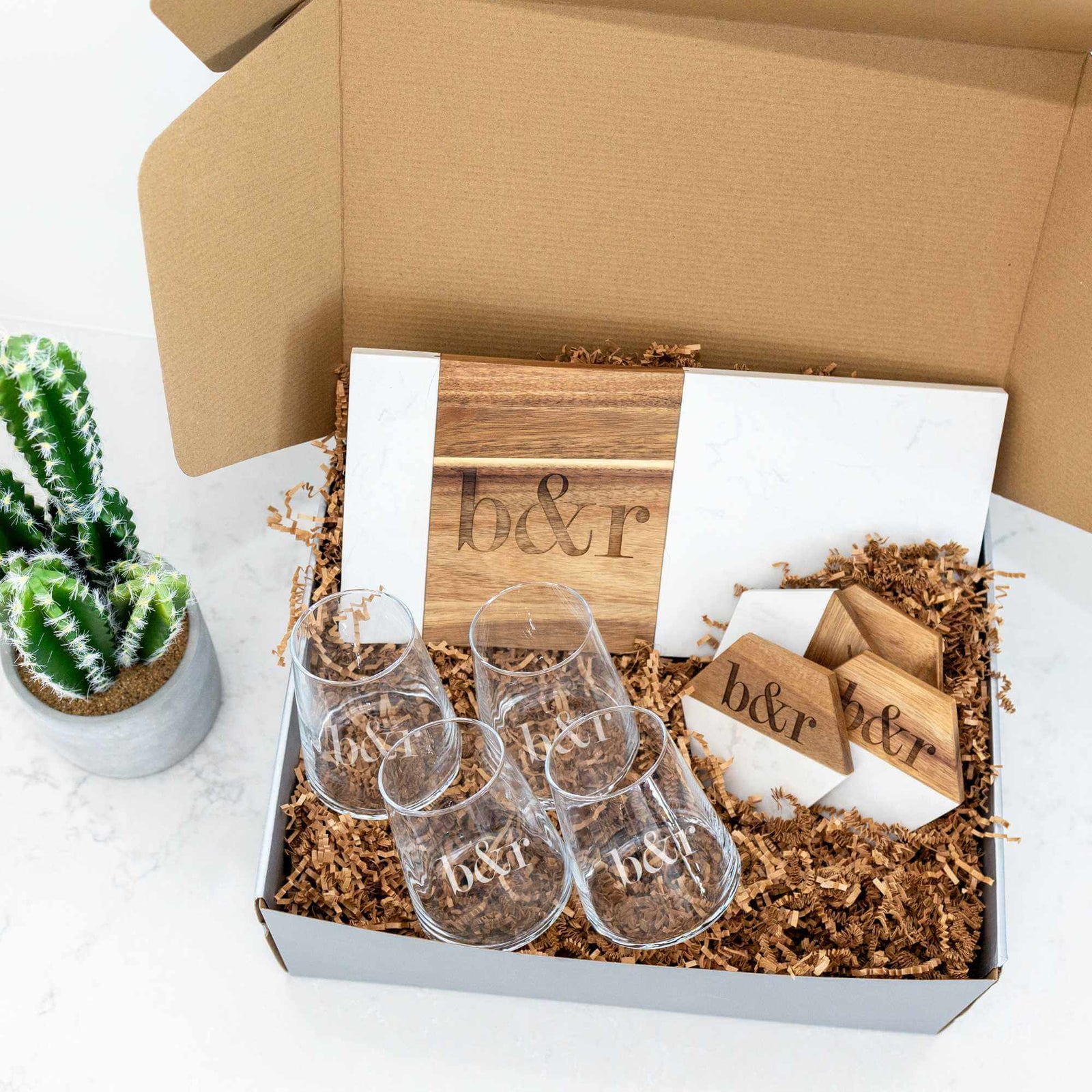 Wine & Cheese Set with Couple's Initials - 9pc Gift Set