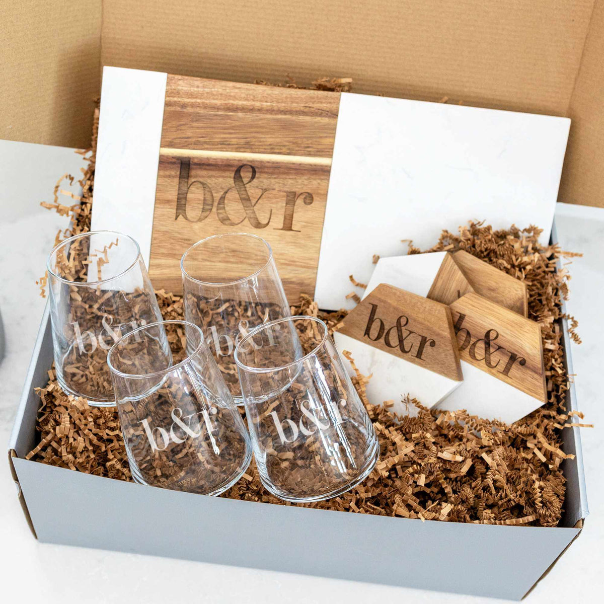 Wine &amp; Cheese Set with Couple&#39;s Initials - 9pc Gift Box