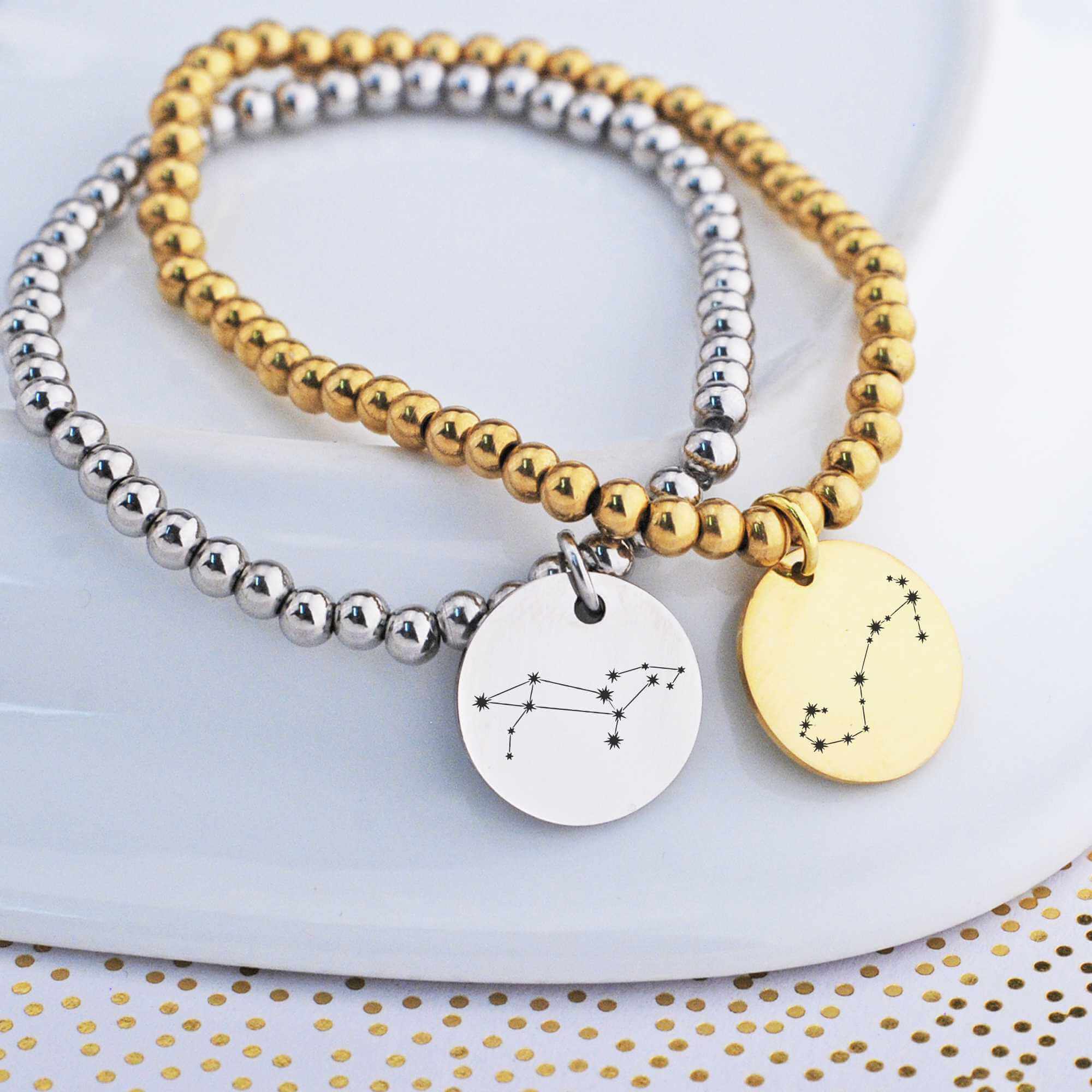 Twelve Constellation Couple Bracelets - Frosted Bead Zodiac Bracelets Personalized Gift Set