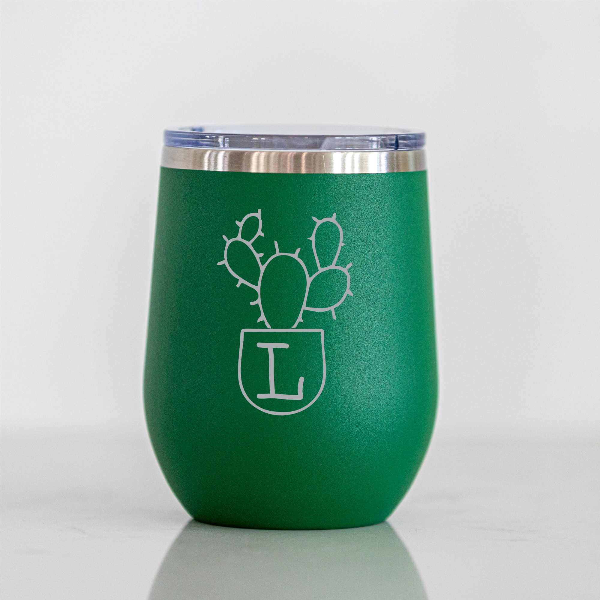 Personalized 12 oz Insulated Stemless Wine Tumbler - Custom Engraved and Monogrammed (Green)