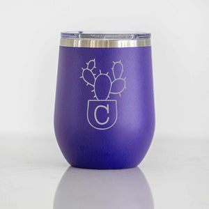 Insulated Wine Tumbler with Succulent & Initial - 12 oz.