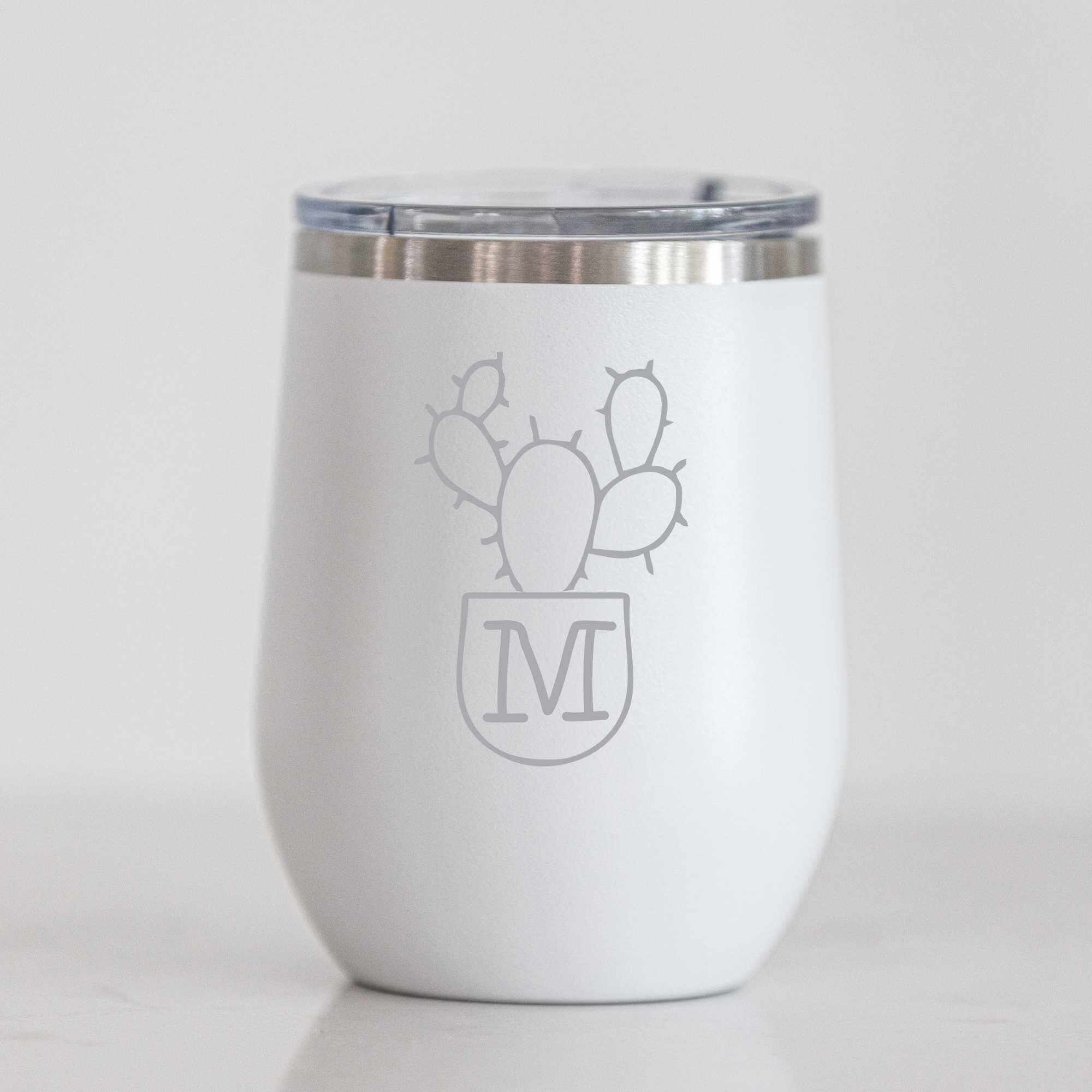 Insulated Wine Tumbler with Succulent & Initial - 12 oz. - Love