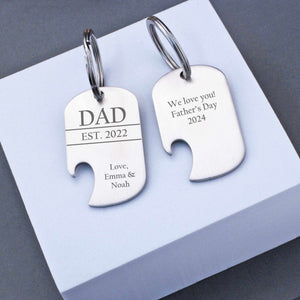 DAD with Year - Dog Tag Bottle Opener Customized Keychain