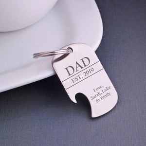 DAD with Year - Dog Tag Bottle Opener Customized Keychain