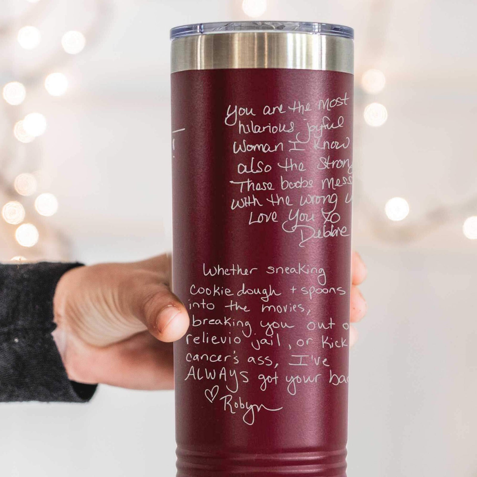 DELUXE Custom Skinny Tumbler with Engraved Handwriting - 22 oz.
