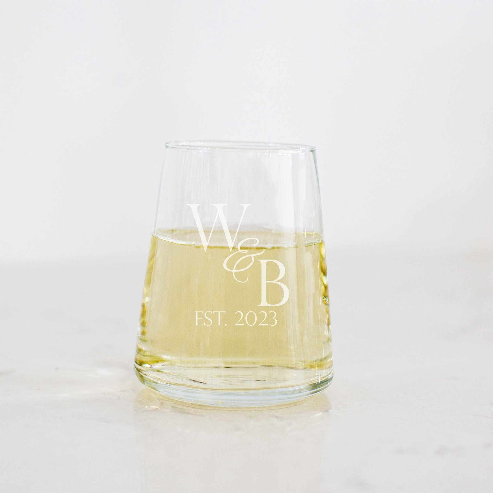 Couple's Set of Modern Wine Glasses with Initials & Date
