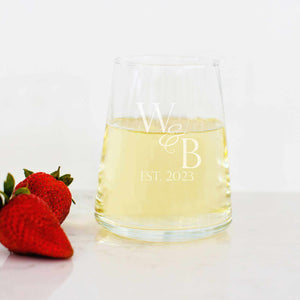Couple's Set of Modern Wine Glasses with Initials & Date