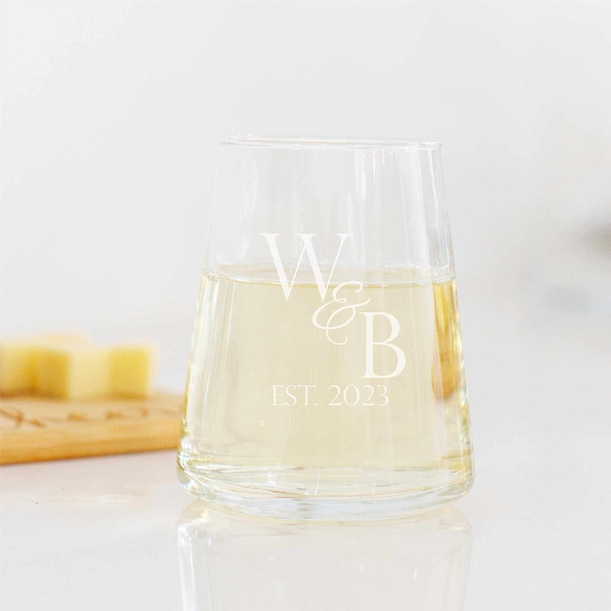 Couple's Set of Modern Wine Glasses with Initials & Date