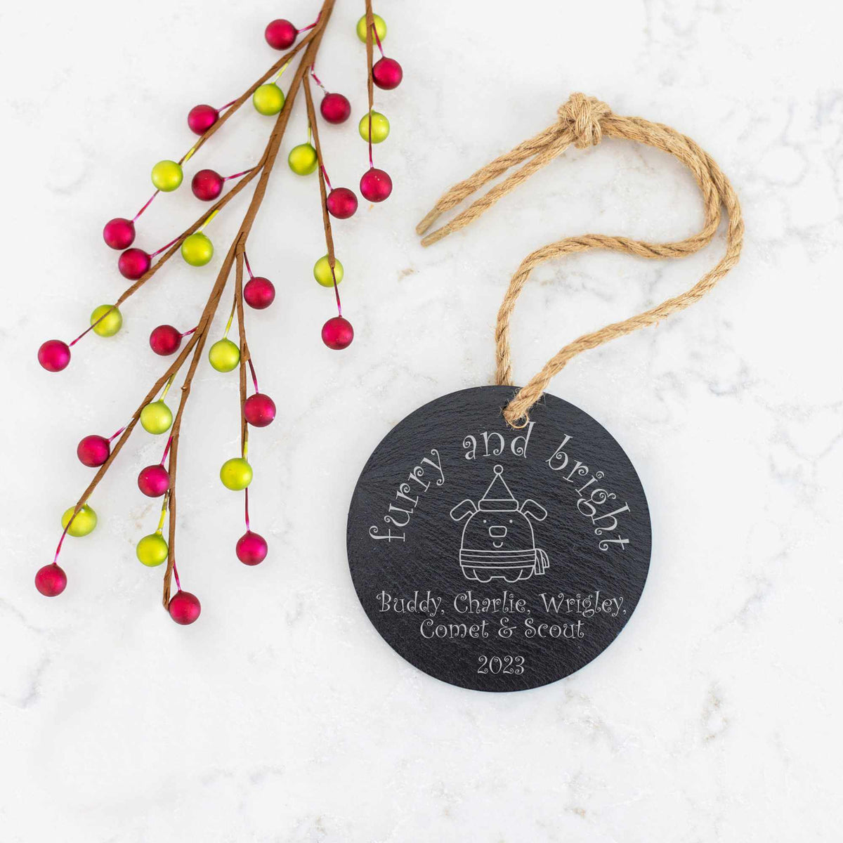 Furry and Bright - Pet's Slate Christmas Ornament