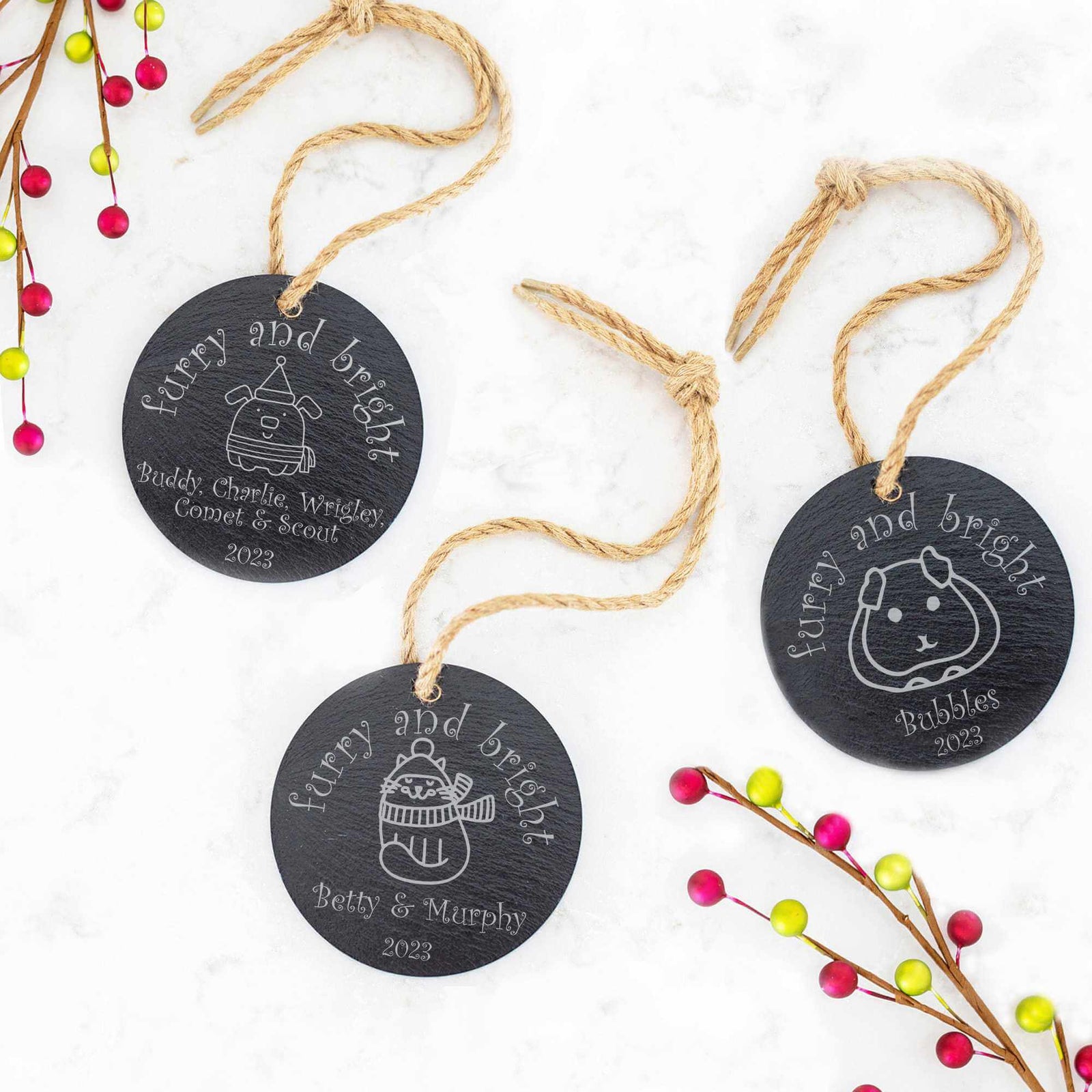 Furry and Bright - Pet's Slate Christmas Ornament