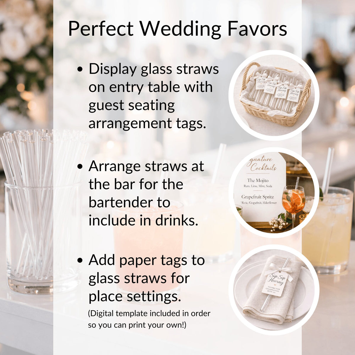Wedding Favor Glass Straws with Date