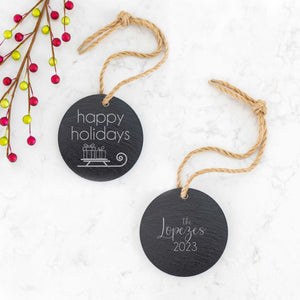 Happy Holidays - Slate Tree Ornament with Year and Sled