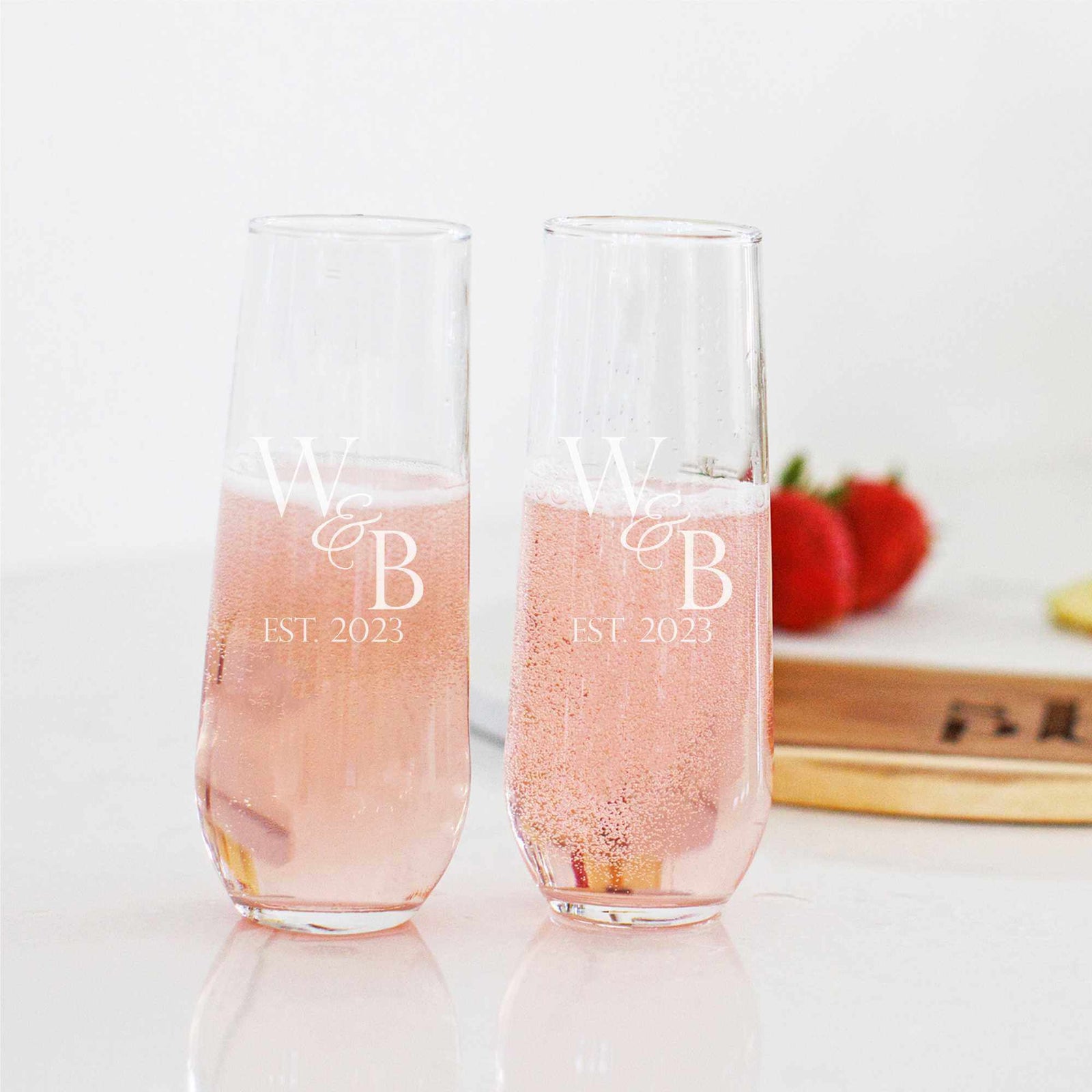 Stemless Champagne Glasses with Couple's Initials & Date