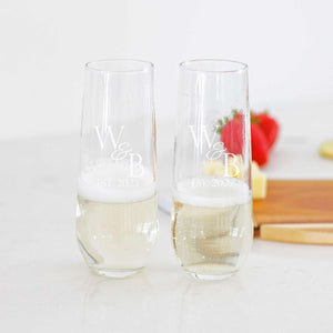 Stemless Champagne Glasses with Couple's Initials & Date