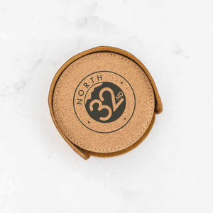 Business Logo Round Vegan Leather Coasters and Holder - set of 6