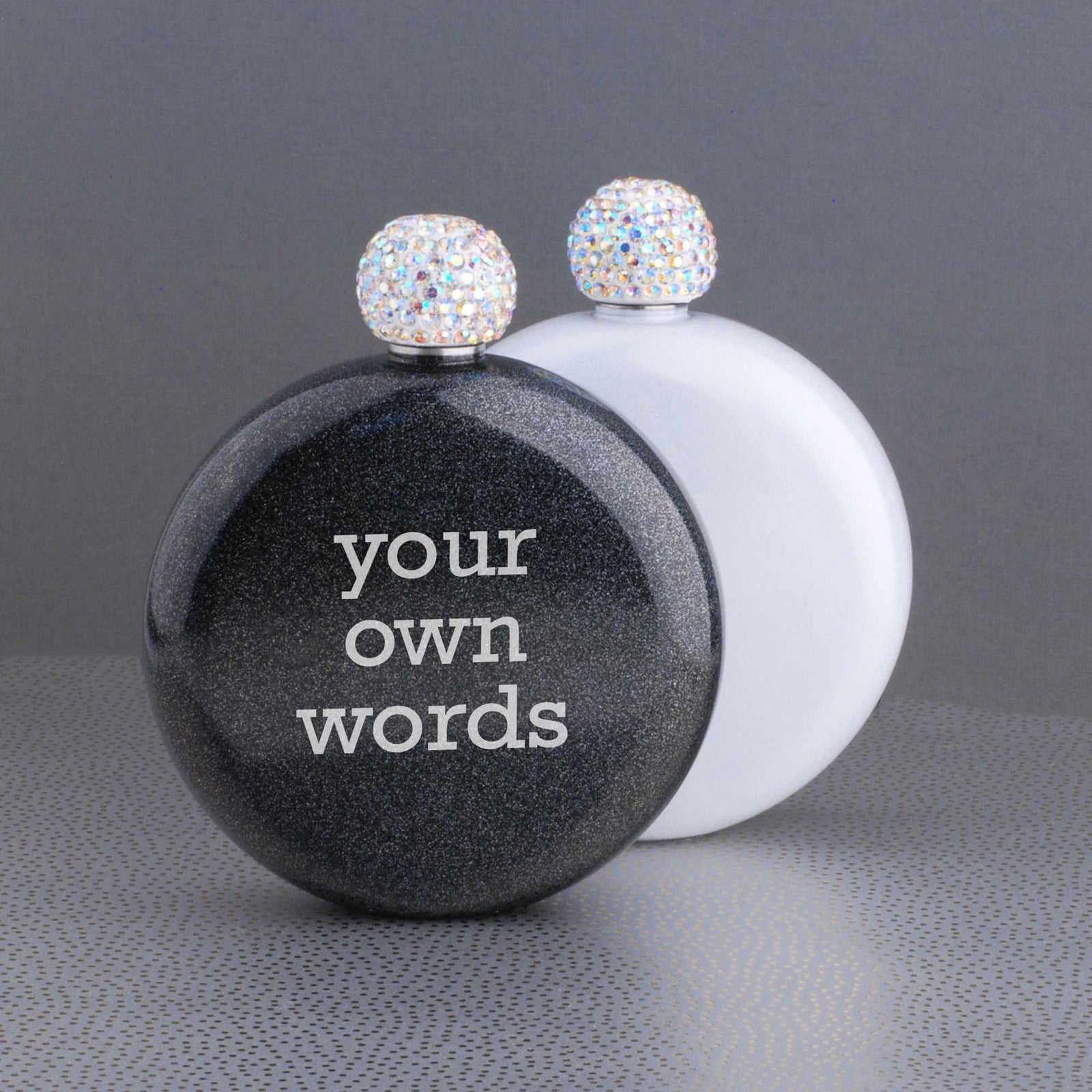 Round Glitter Flask Engraved with Your Own Words