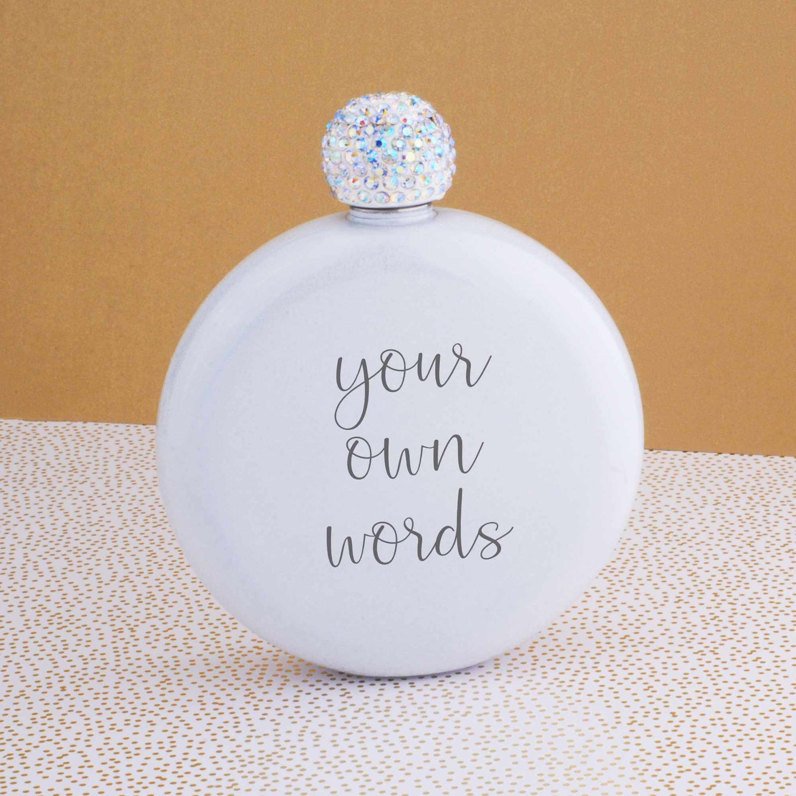 Round Glitter Flask Engraved with Your Own Words