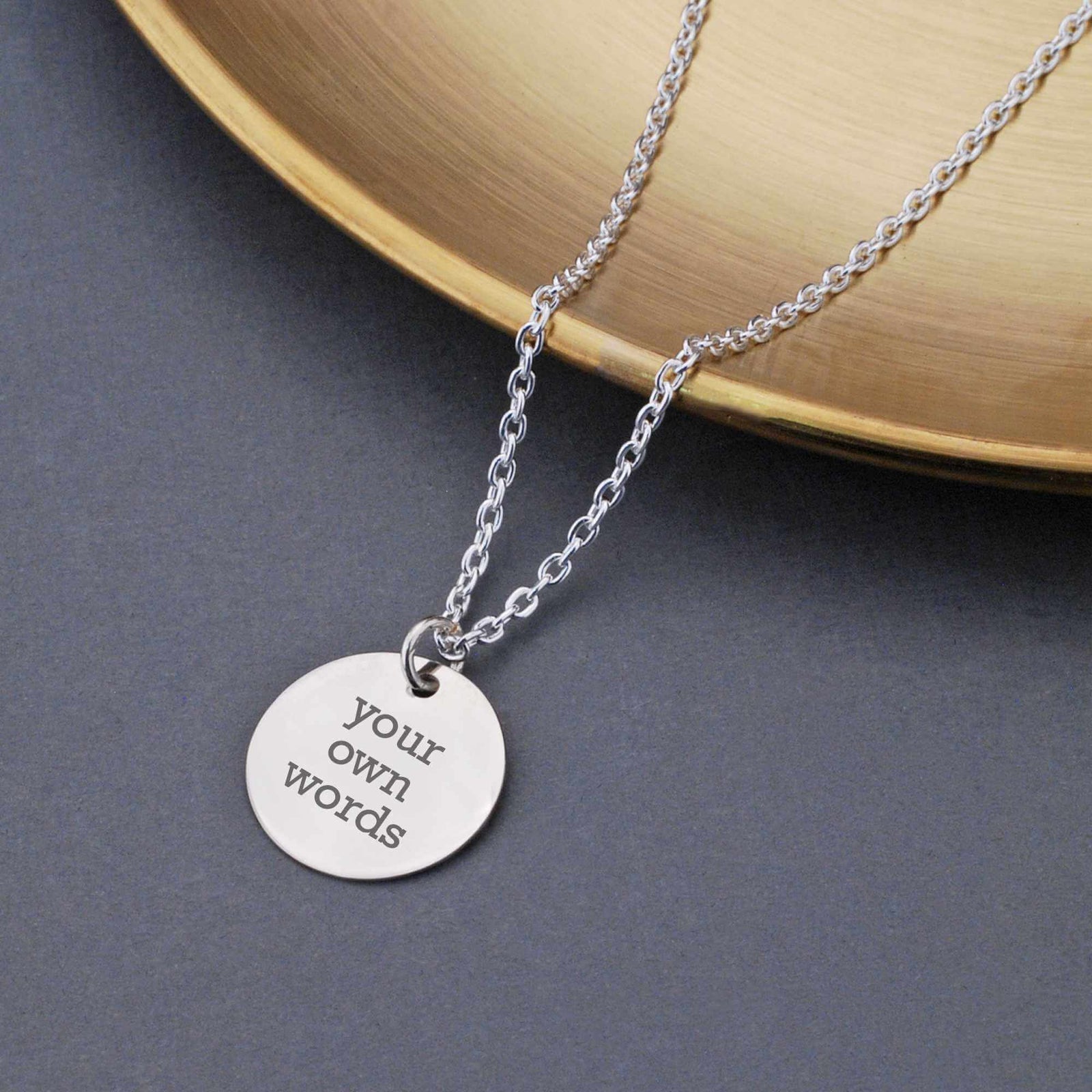 Round Charm Necklace Engraved with Your Own Words