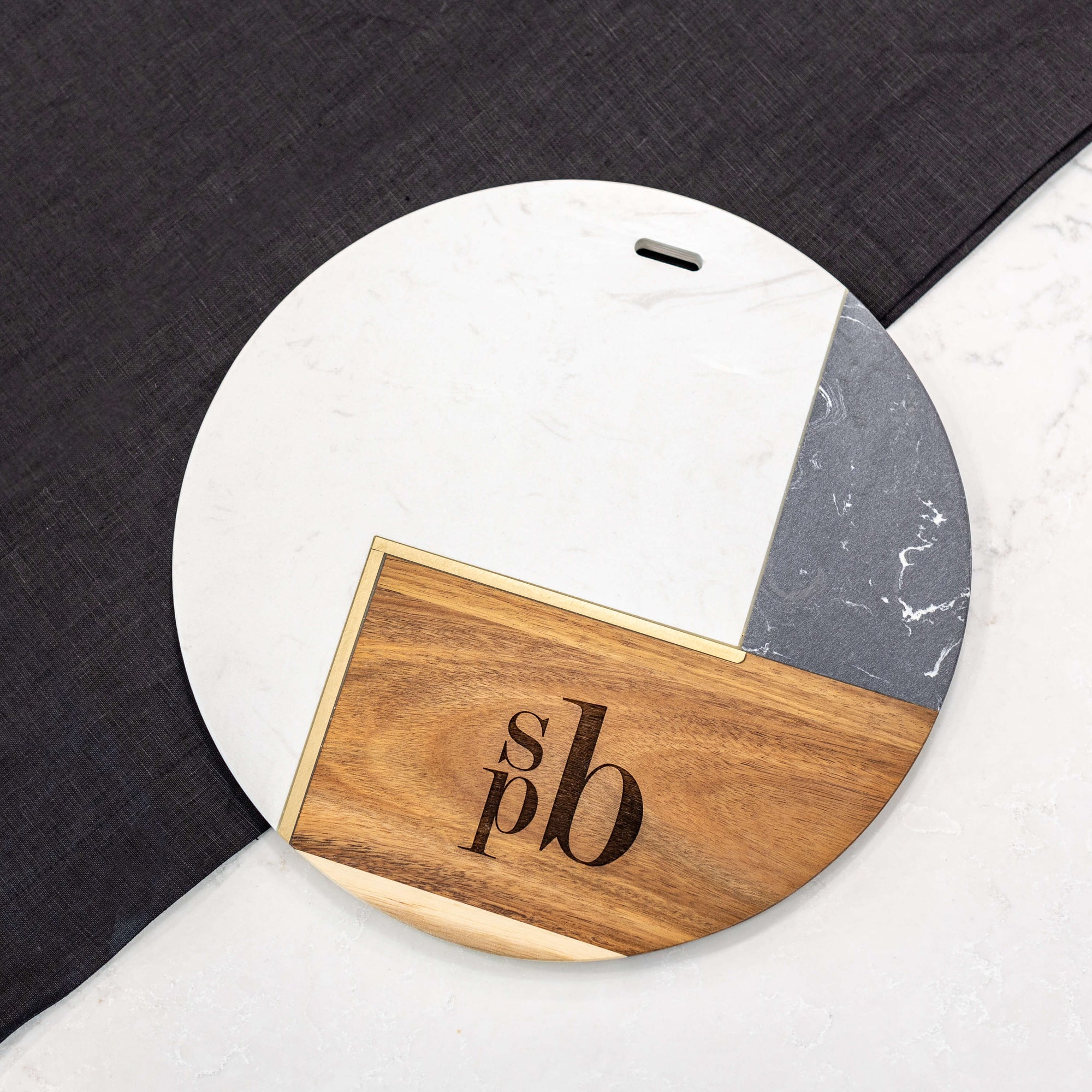 Monogrammed Marble and Acacia Charcuterie Board  - Round 12 inch