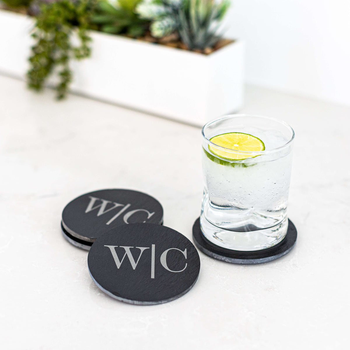 Set of 4 - Slate Coasters with Couple&#39;s Initials
